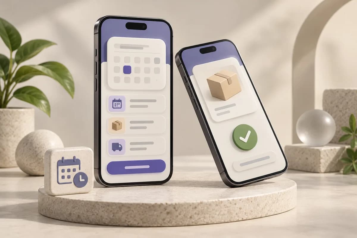Concept illustration of booking and ordering journeys on mobile phones