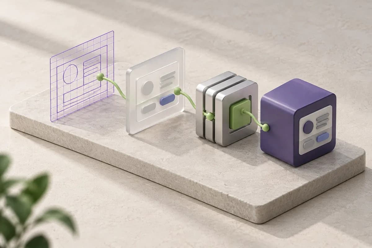 Concept illustration of a product progressing from wireframe to working software