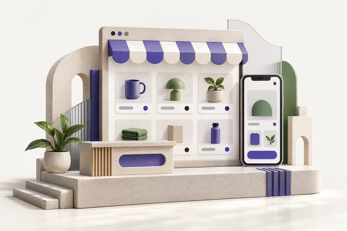 Concept illustration of a digital storefront and mobile catalogue